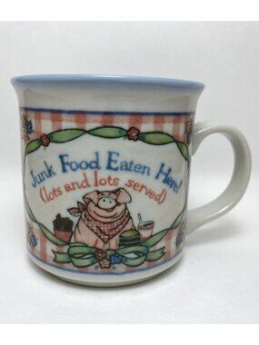 Junk Food Eaten Here Mug Pig Embossed Glazed Coffee Cup